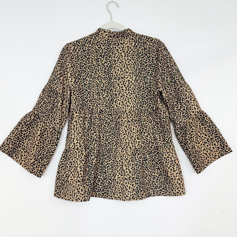 Tuckernuck Edith Leopard Tiered Top V-Neck 3/4 Sleeves Tan & Black Women's Small - Picture 6 of 12